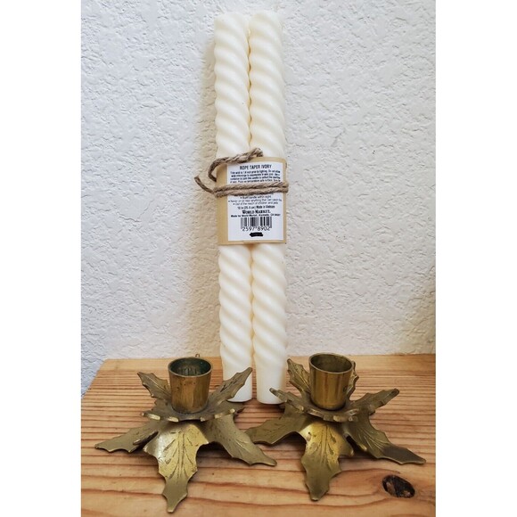 2x VTG Holly Leaf Candlestick Set Brass Candles Holders Taper Christmas Decor - Picture 6 of 6